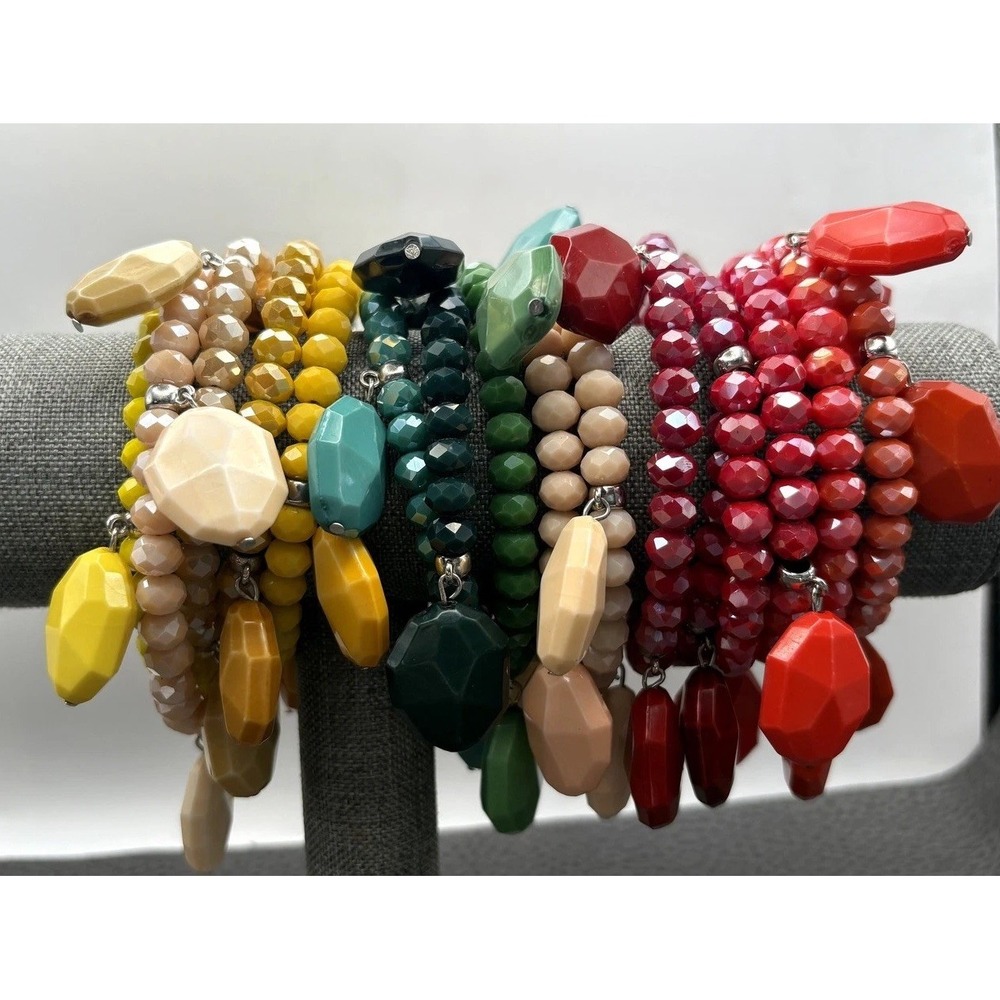 Sassy Jones 3 Piece Colorful Faceted Bead Charm Bracelet Multicolor Stackable